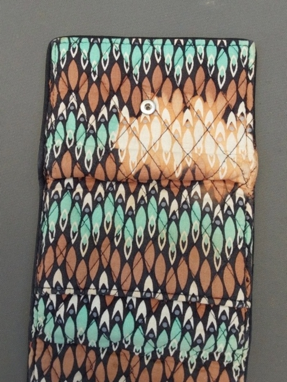 Vera Bradley Quilted Fold-Over Wallet in Brown, Teal & Black Pattern